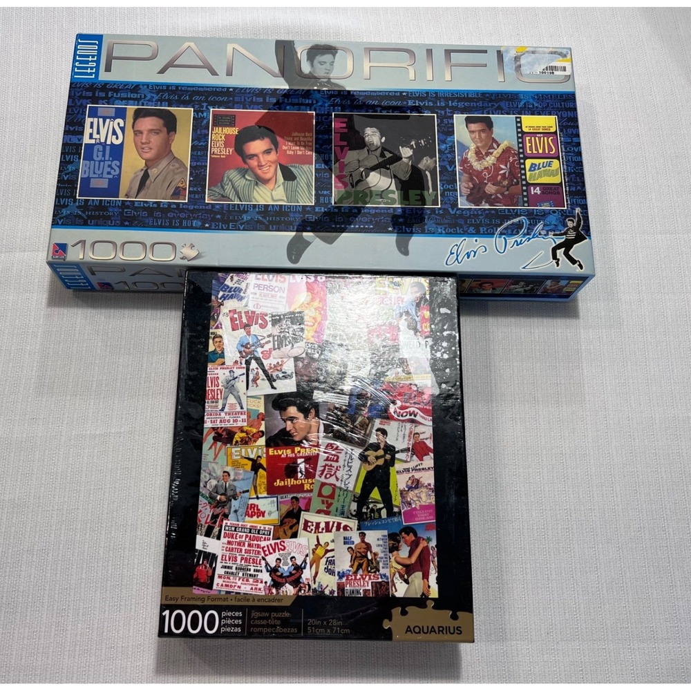 Elvis Presley Jigsaw Puzzle Lot of 2 1000 Piece Collage Sure-Lox Aquarius New
